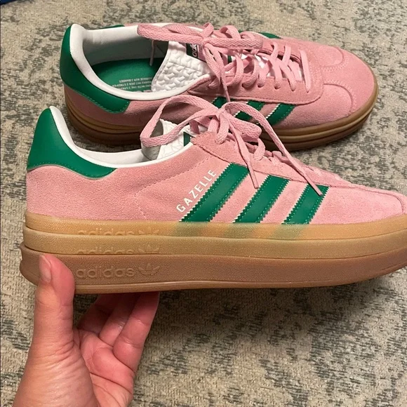 Gazelle Bold: Adidas Women's Pink and Green Gazelle Bold Sneakers - Picture 6 of 11